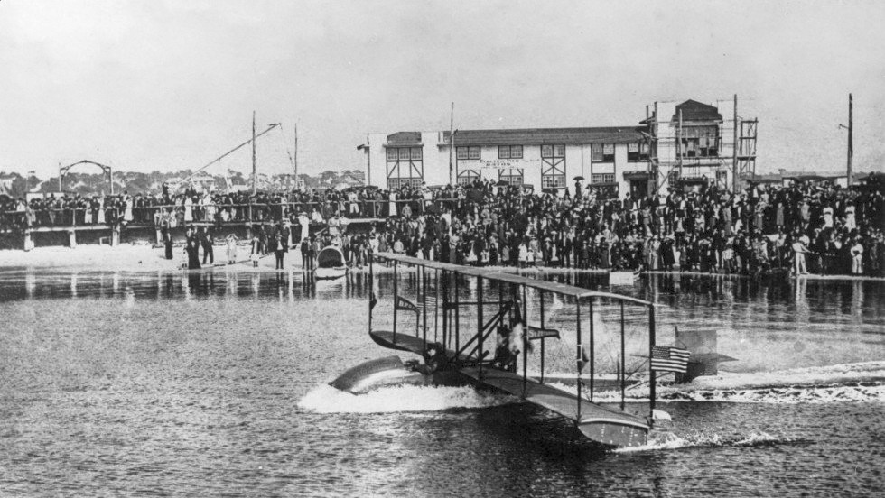 Benoist XIV flying boat begins its takeoff