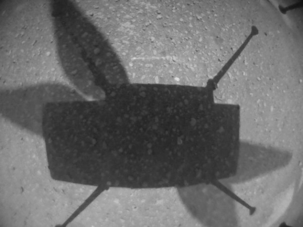 Ingenuity captures its shadow just before landing
